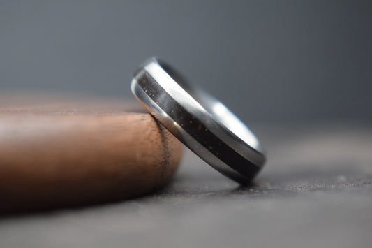Titanium Bog Oak Inlay Ring - True North Forge