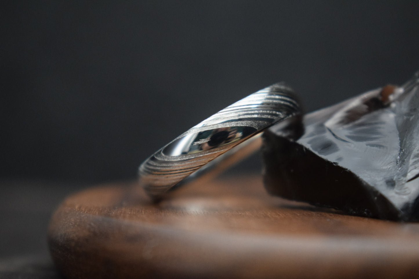 Crynoch Damascus Steel Court Shape Ring