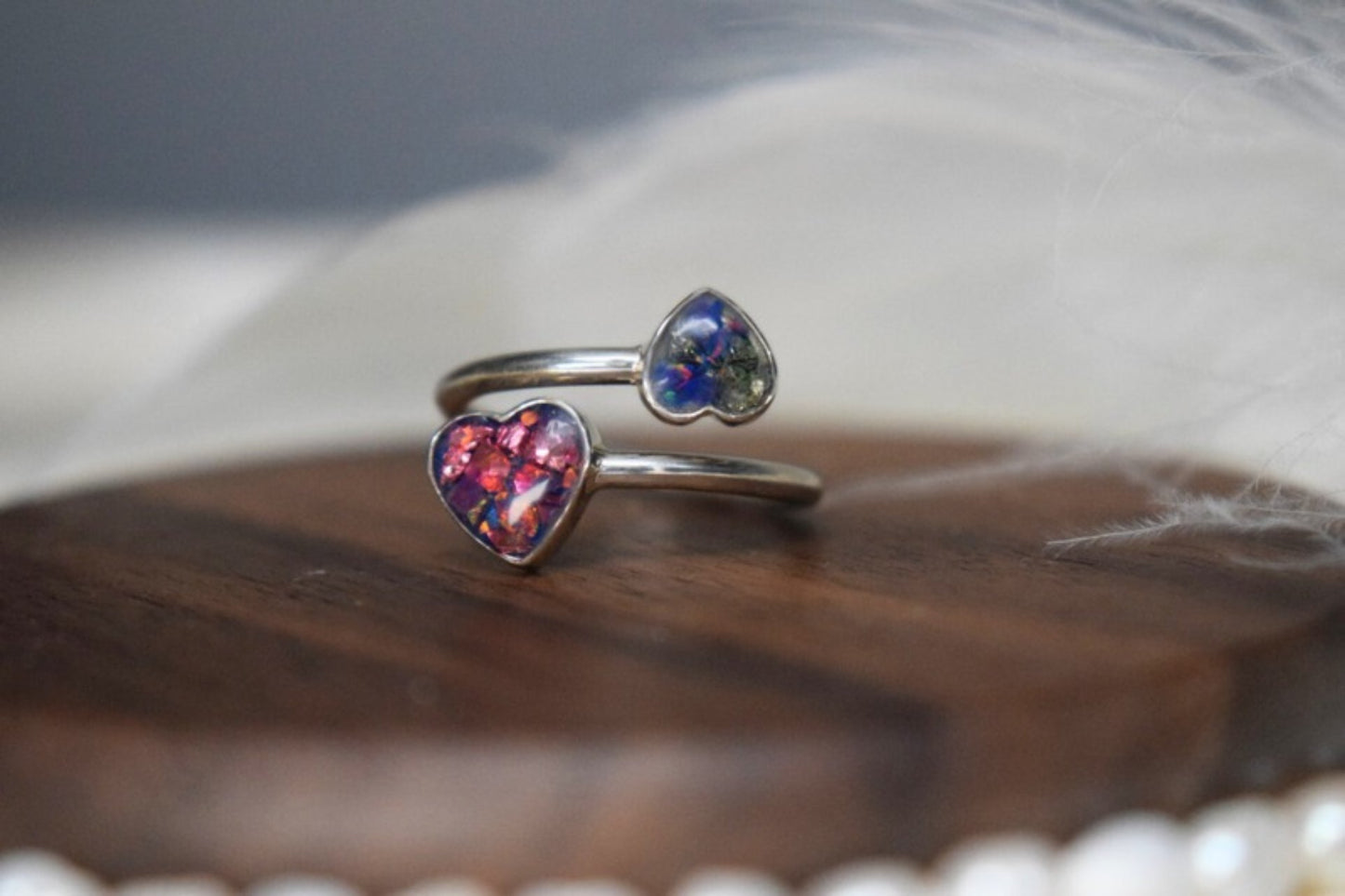 Double Heart Adjustable Memorial Silver Ring