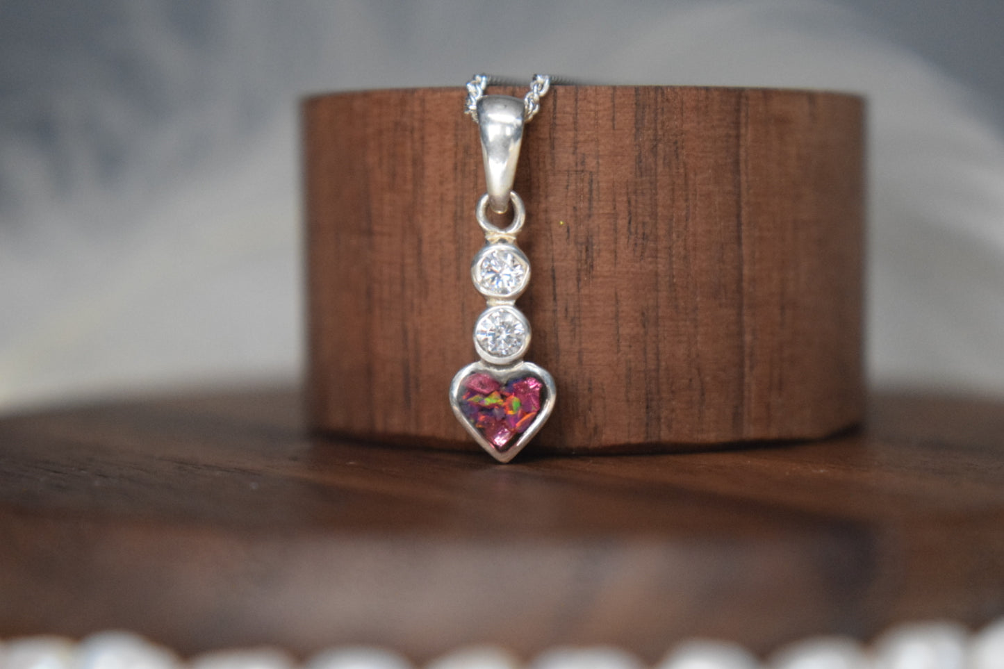 Heart CZ Memorial Silver Necklace