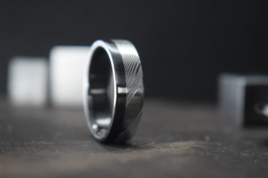 Damascus Steel and Black Zirconium Liner Edge Ring