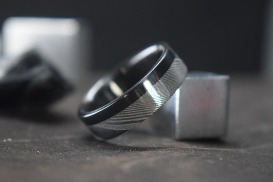 Damascus Steel and Black Zirconium Liner Edge Ring