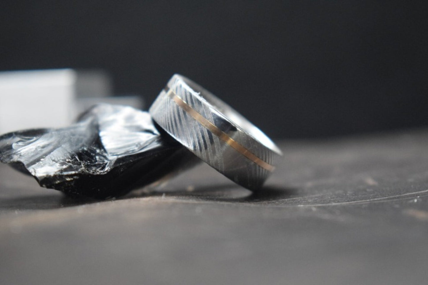 Gold Inlay Damascus Steel Ring