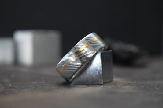 Gold Inlay Damascus Steel Ring