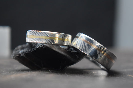 Gold Inlay Damascus Steel Ring