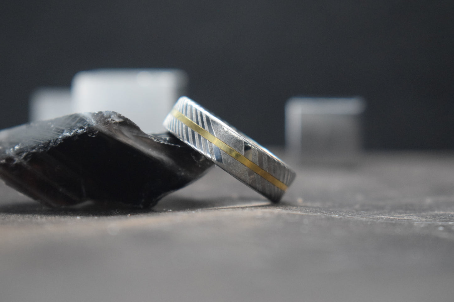 Gold Inlay Damascus Steel Ring