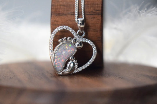 Silver Heart Footprint Pendant – Baby or Child Memorial Necklace