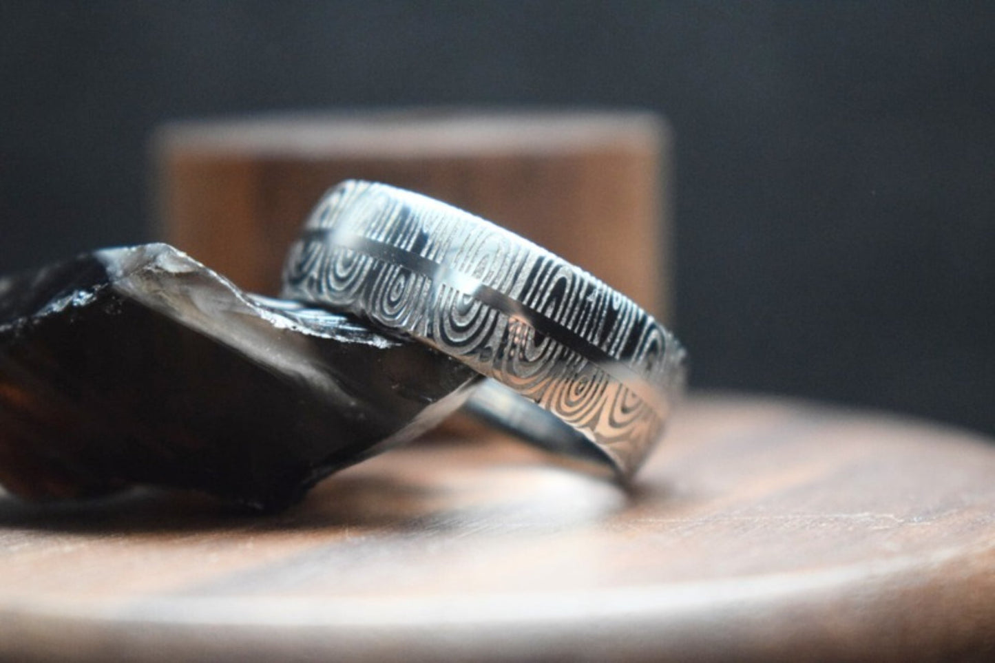 Gold Inlay Damascus Steel Ring