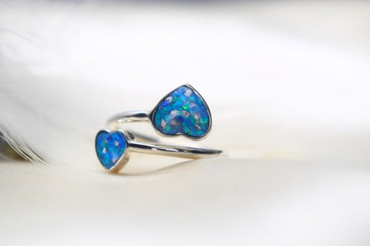 Double Heart Adjustable Memorial Silver Ring