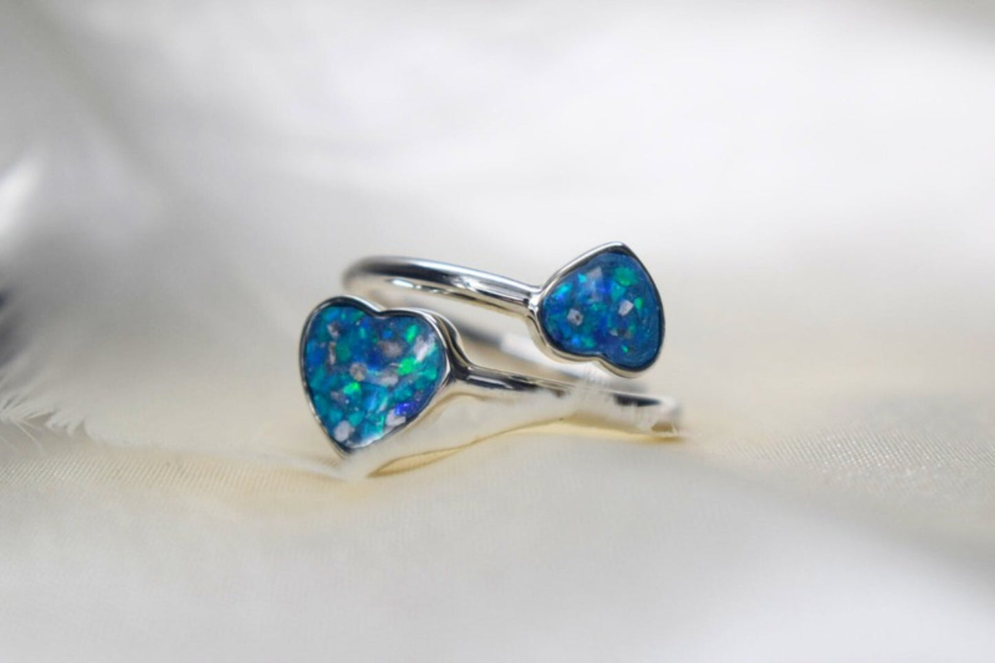 Double Heart Adjustable Memorial Silver Ring