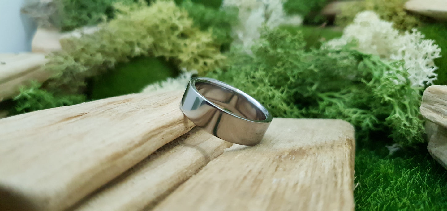 Titanium flat shape wedding ring with polished mirror finish