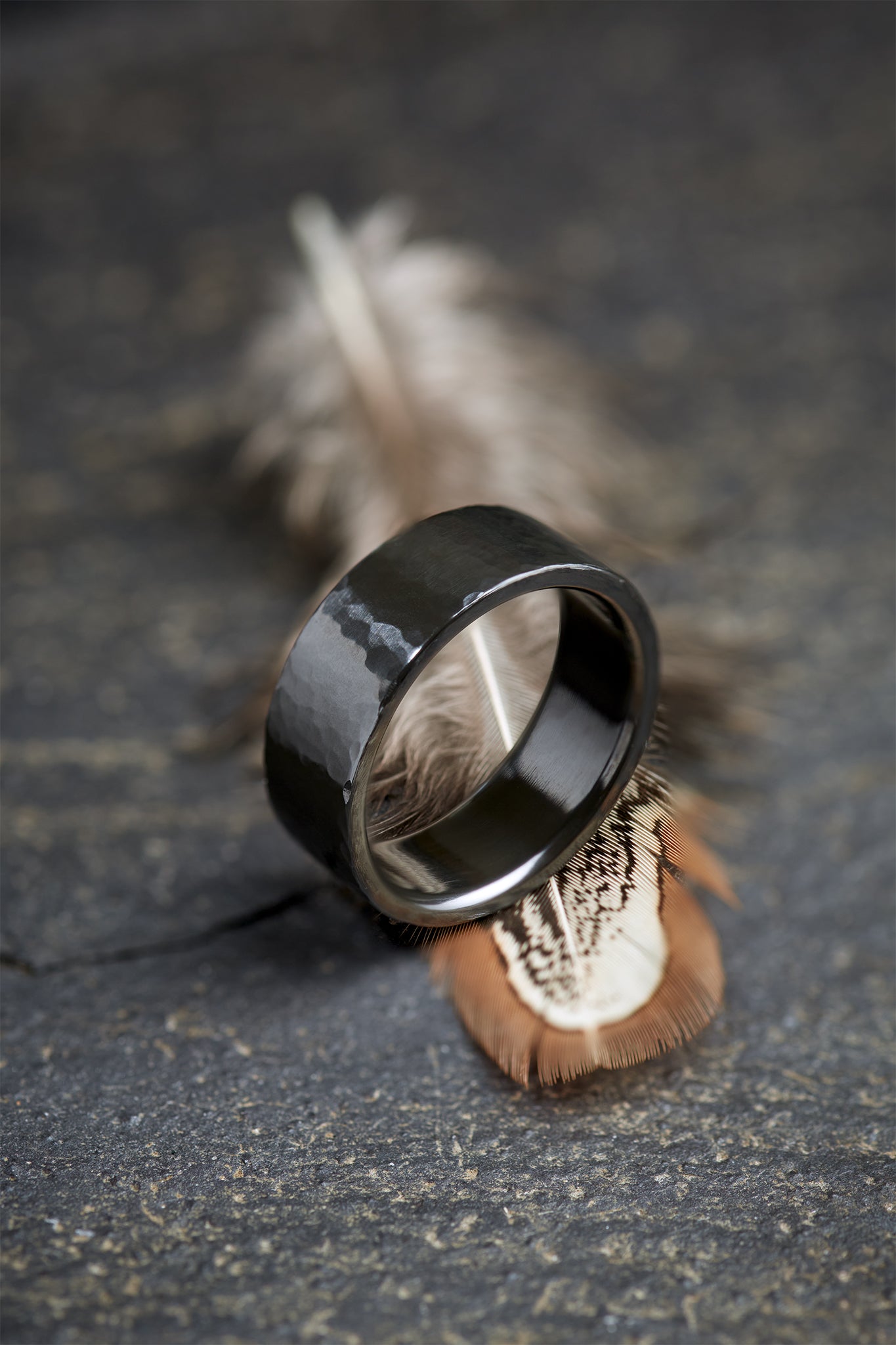 Deveron Hammered Black Zirconium Ring image 0