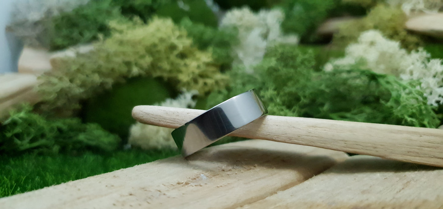 Titanium flat shape wedding ring with polished mirror finish