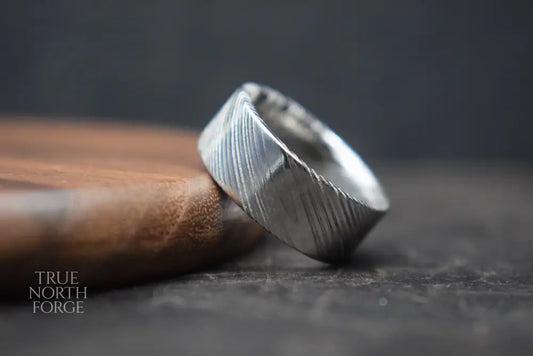 Crynoch Damascus Steel Flat Ring - True North Forge