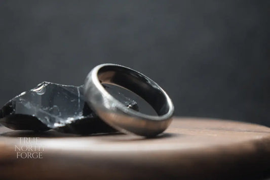 Damascus Steel Ring with Black Zirconium Liner - True North Forge