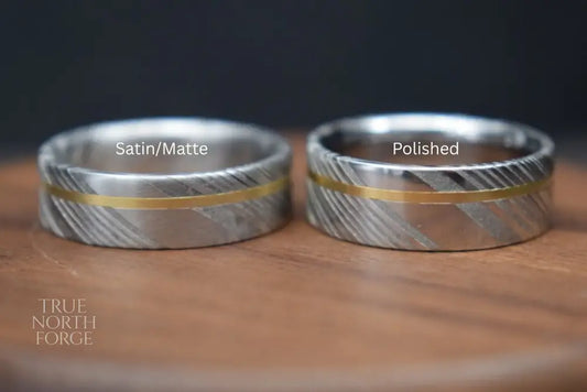Damascus Steel Ring with Precious Metal Inlay - Wedding Ring