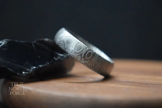 Dee Damascus Steel Court Shaped Ring - True North Forge