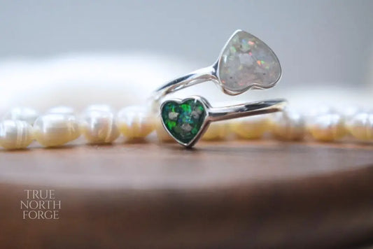Double Heart Adjustable Memorial Silver Ring - True North Forge