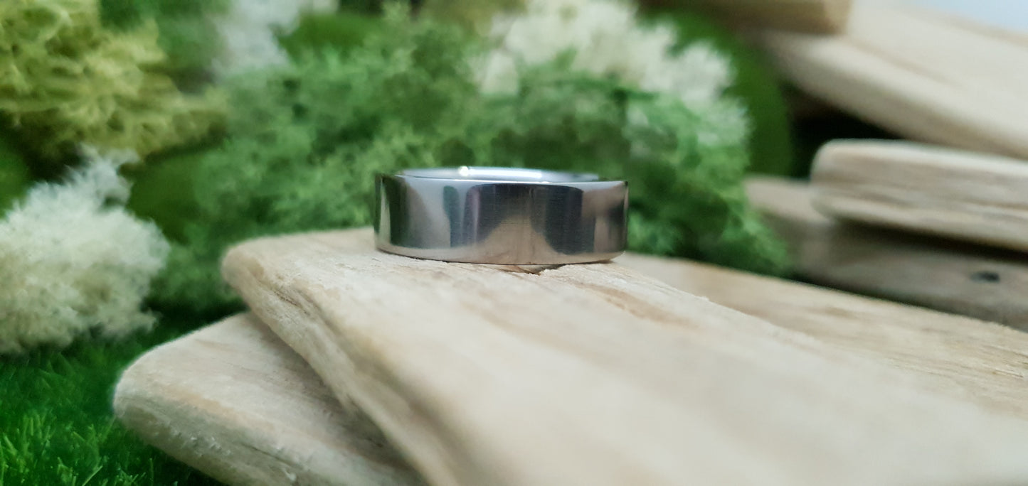 Titanium flat shape wedding ring with polished mirror finish