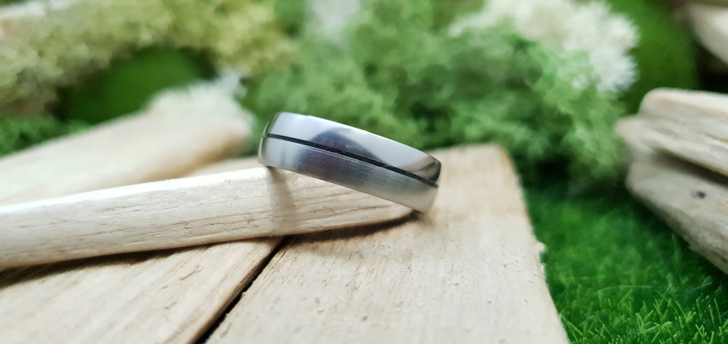 Half satin, half polished titanium ring for men with comfort fit