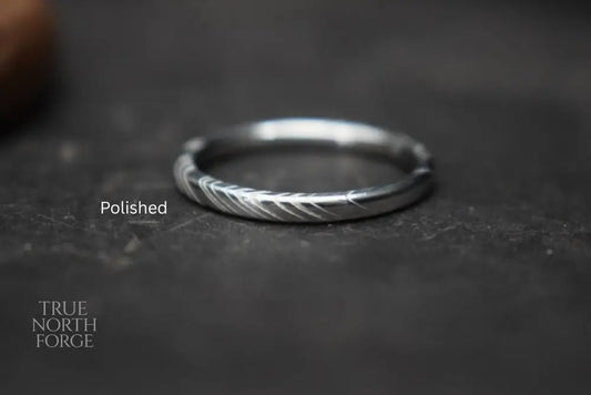 Slim Damascus Steel Ring - True North Forge