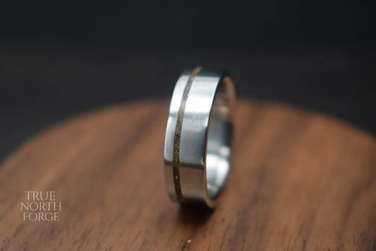 Titanium Whisky Barrel Oak Inlay Ring - True North Forge