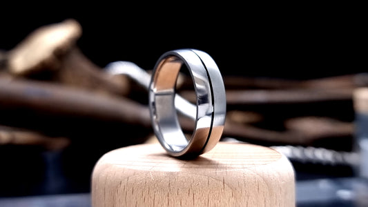 Half satin, half polished titanium ring for men with comfort fit