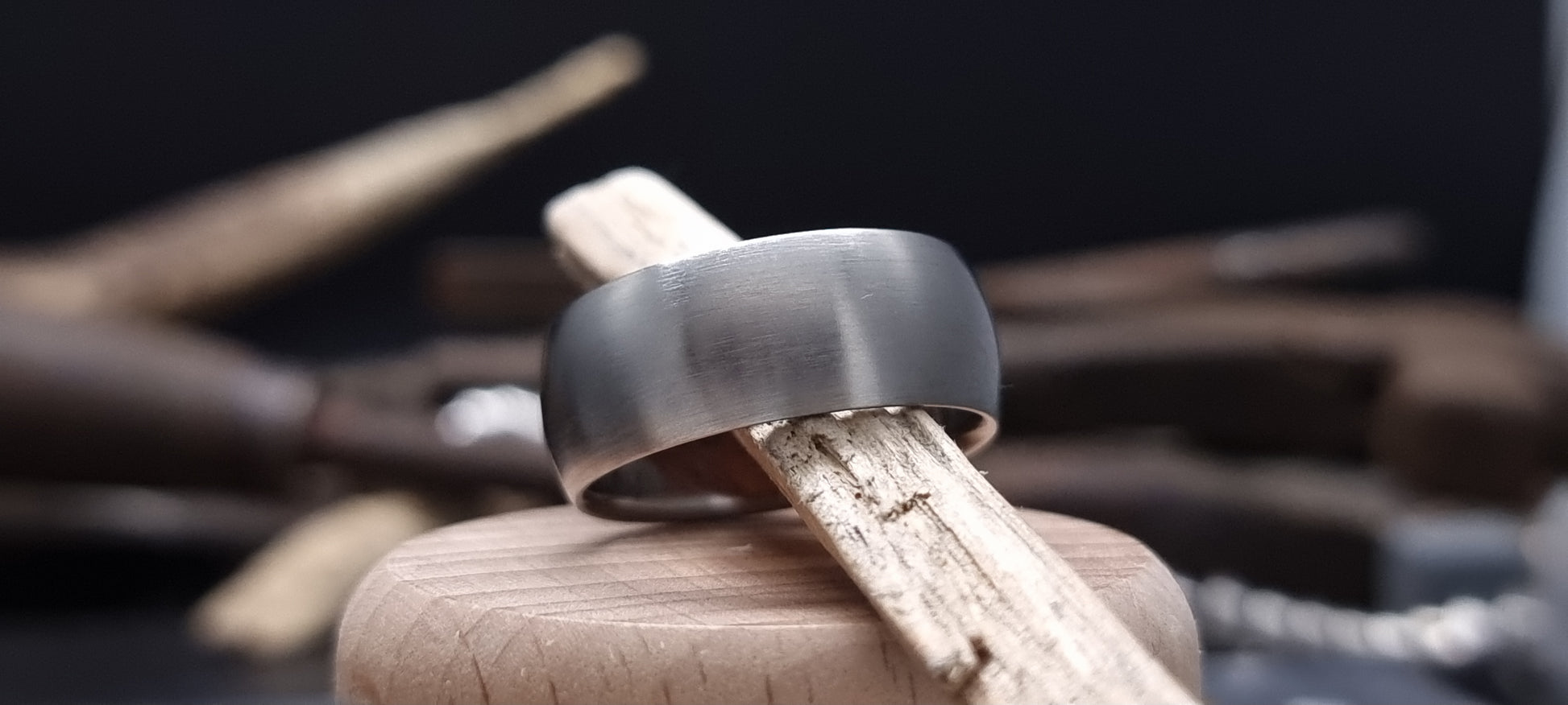 Titanium court shape ring with satin brushed finish