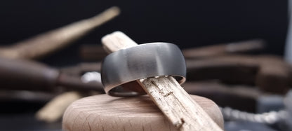 Titanium court shape ring with satin brushed finish
