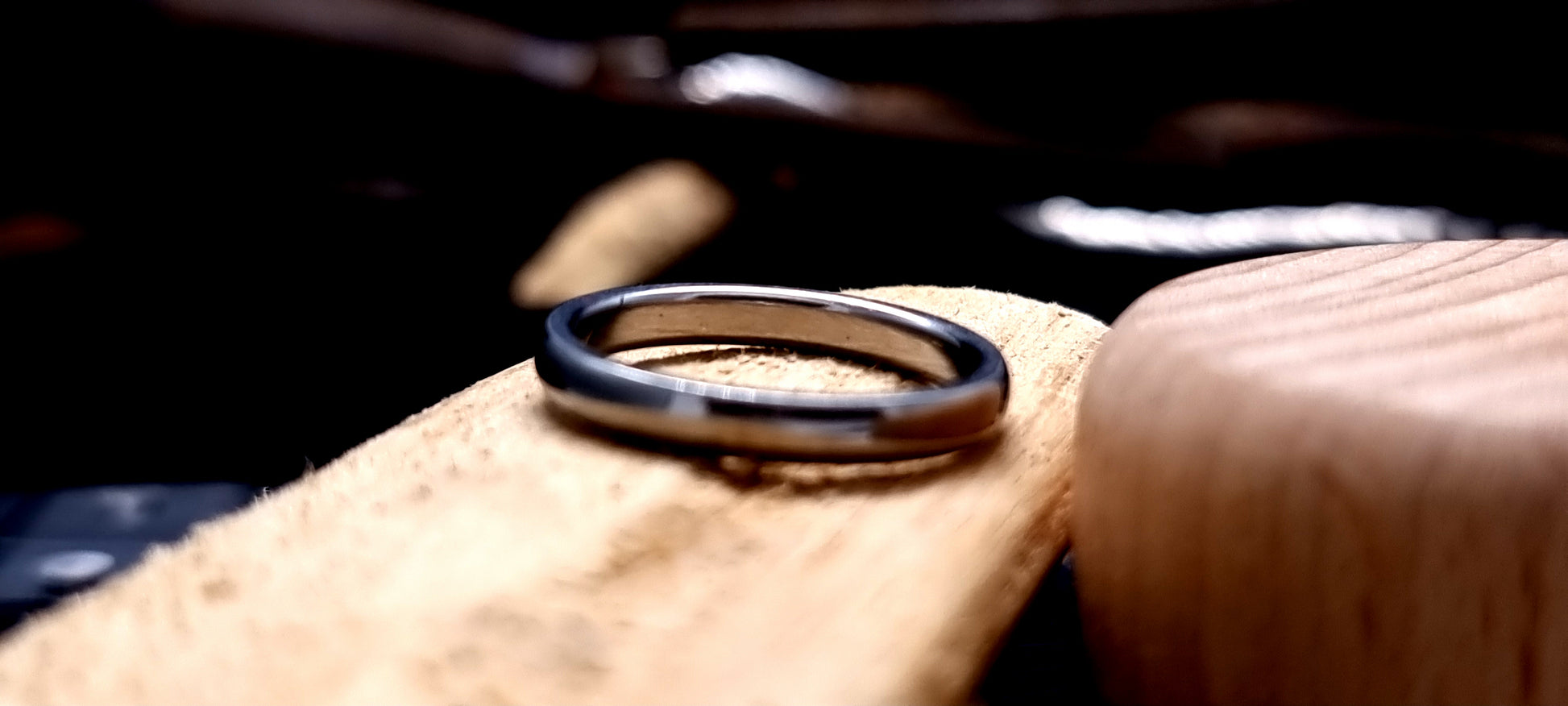 Slim Titanium Polished Court Shape Ring image 3