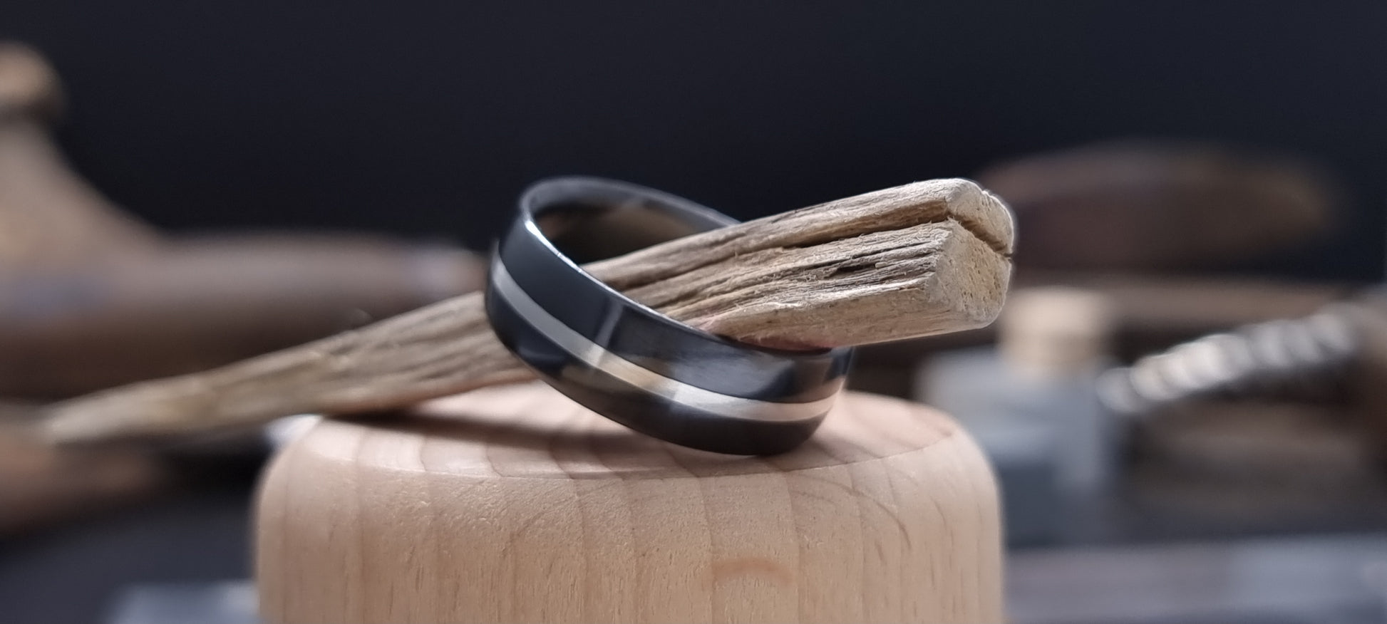 Falls of Feugh Black Zirconium Silver Inlay Ring image 8