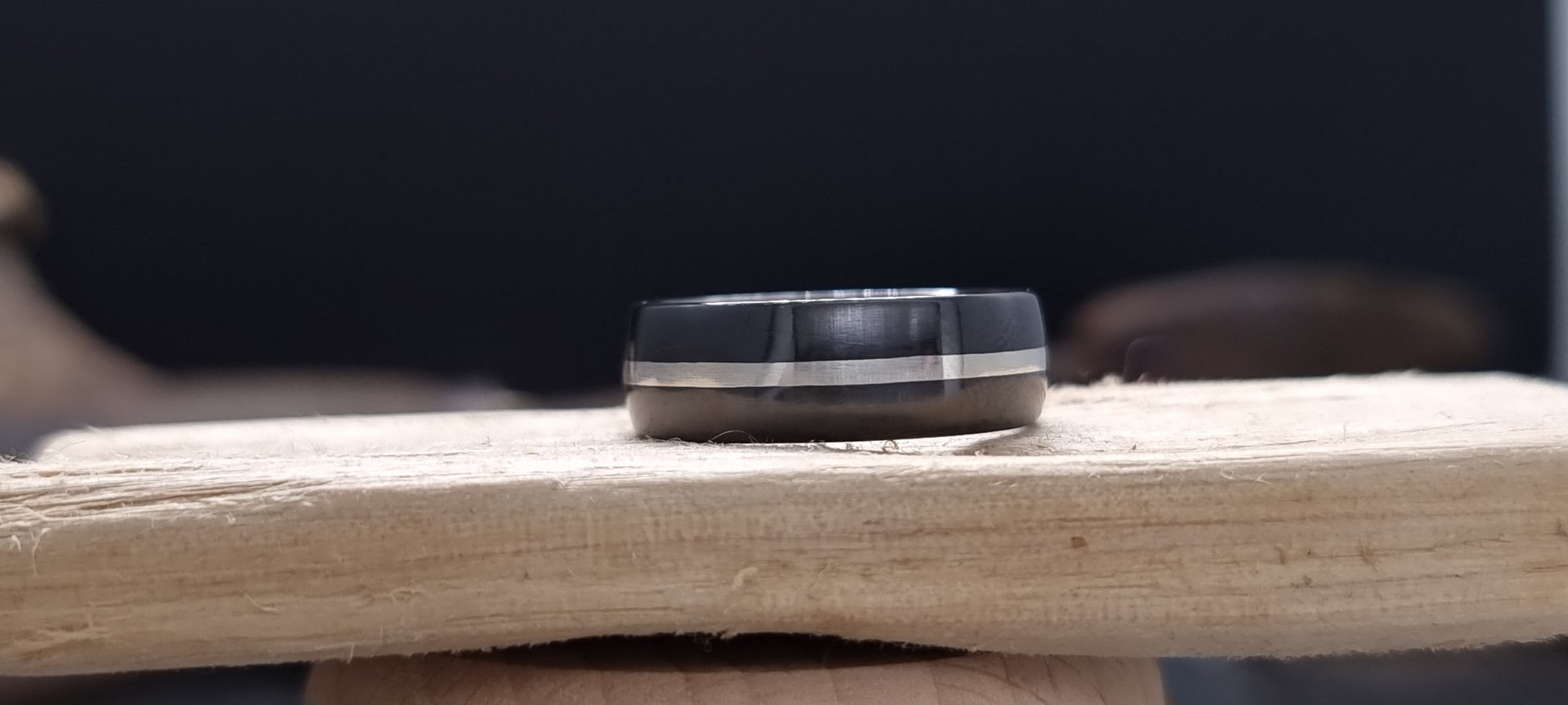 Falls of Feugh Black Zirconium Silver Inlay Ring image 4