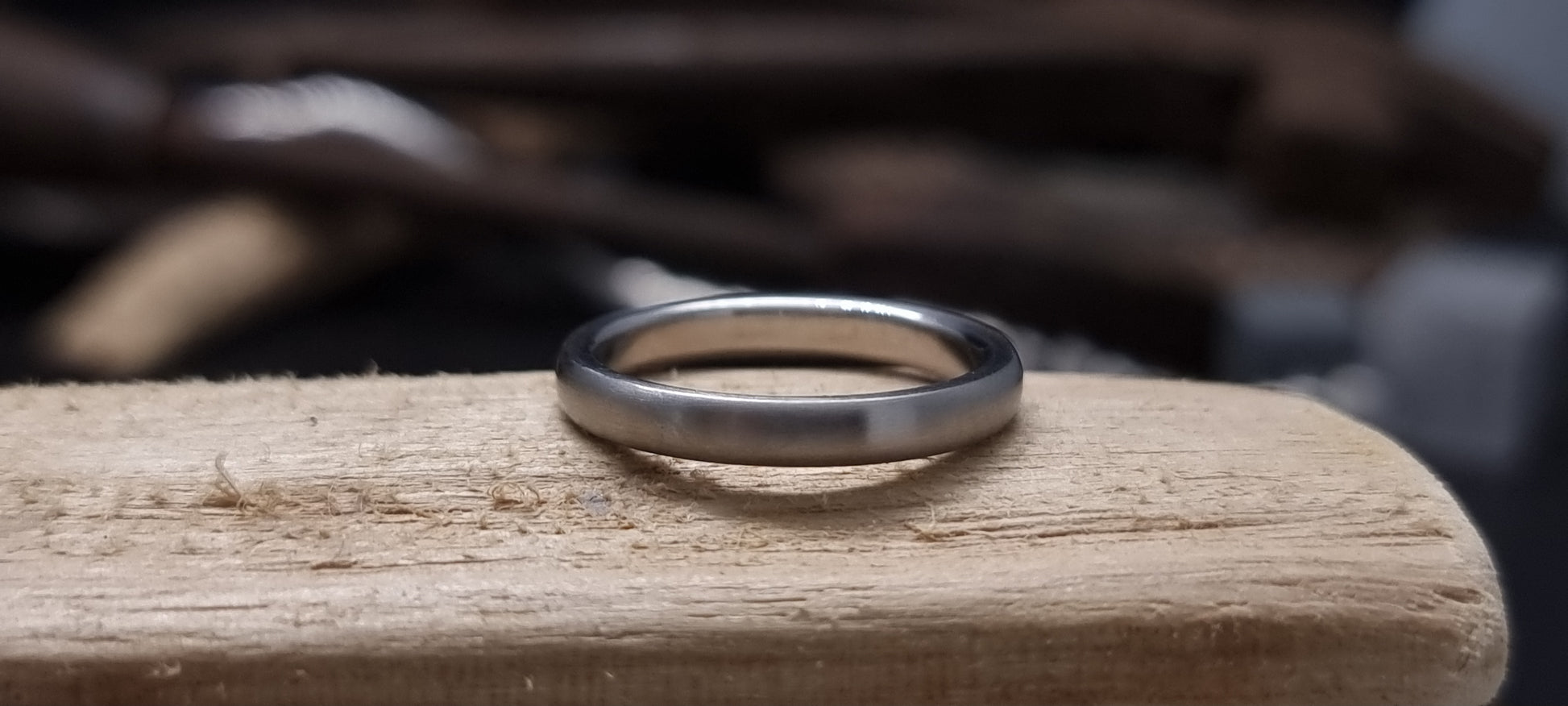 Slim Titanium Satin Court Shape Ring image 2
