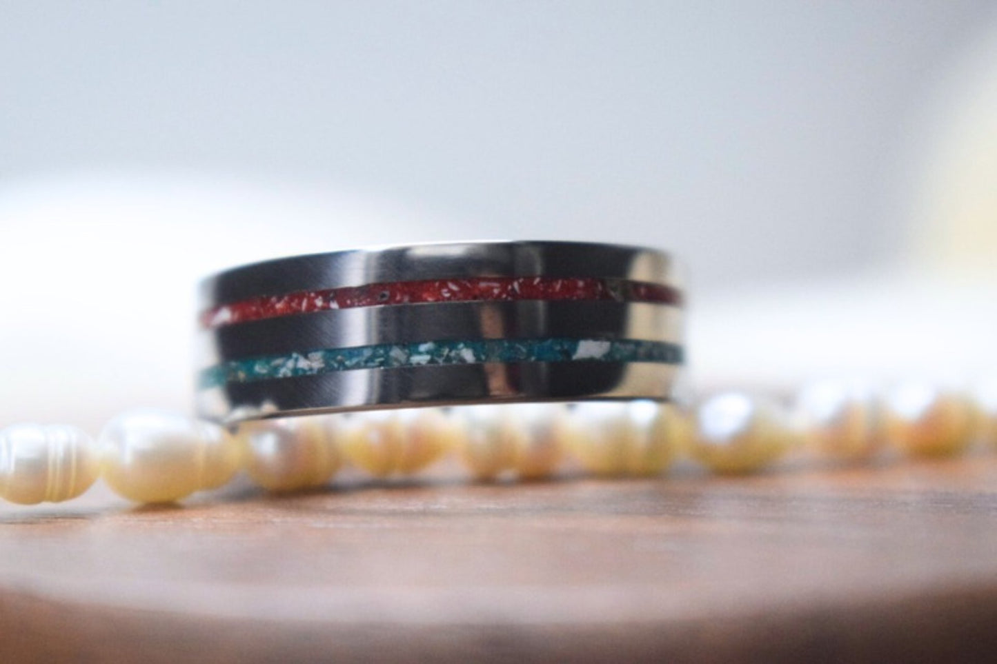 Titanium Double Channel Memorial Ring