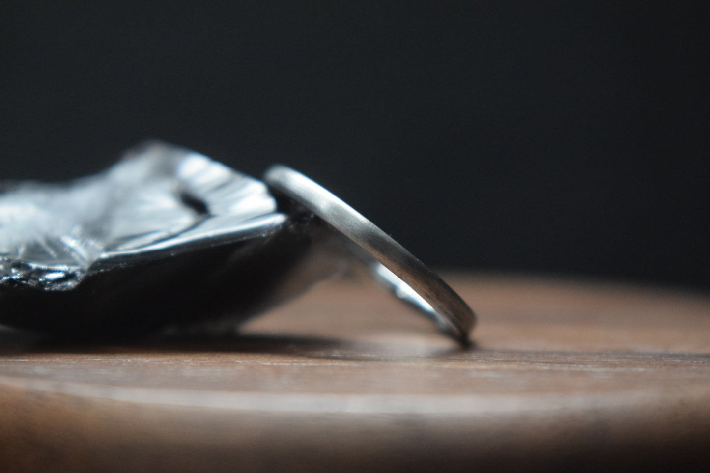 Slim Titanium Satin Court Shape Ring