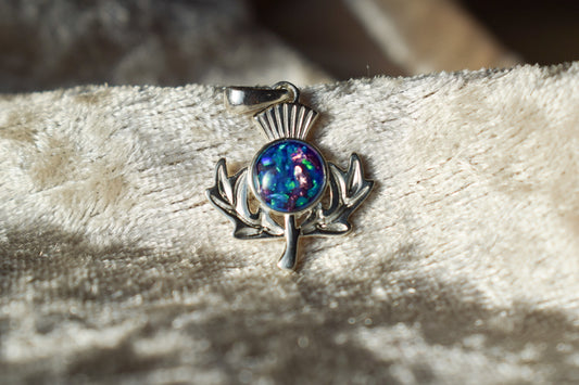Scottish thistle memorial necklace in sterling silver with ashes setting