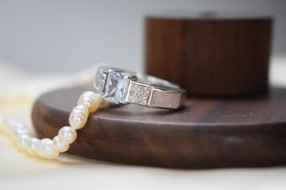 Silver Square CZ Memorial Ashes Ring