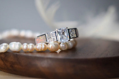 Silver Square CZ Memorial Ashes Ring