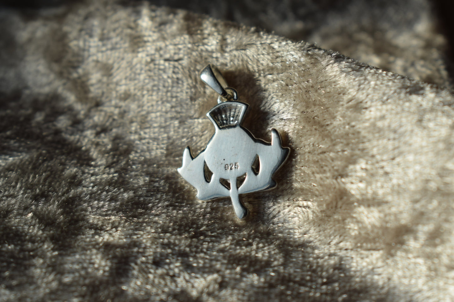 Scottish thistle memorial necklace in sterling silver with ashes setting