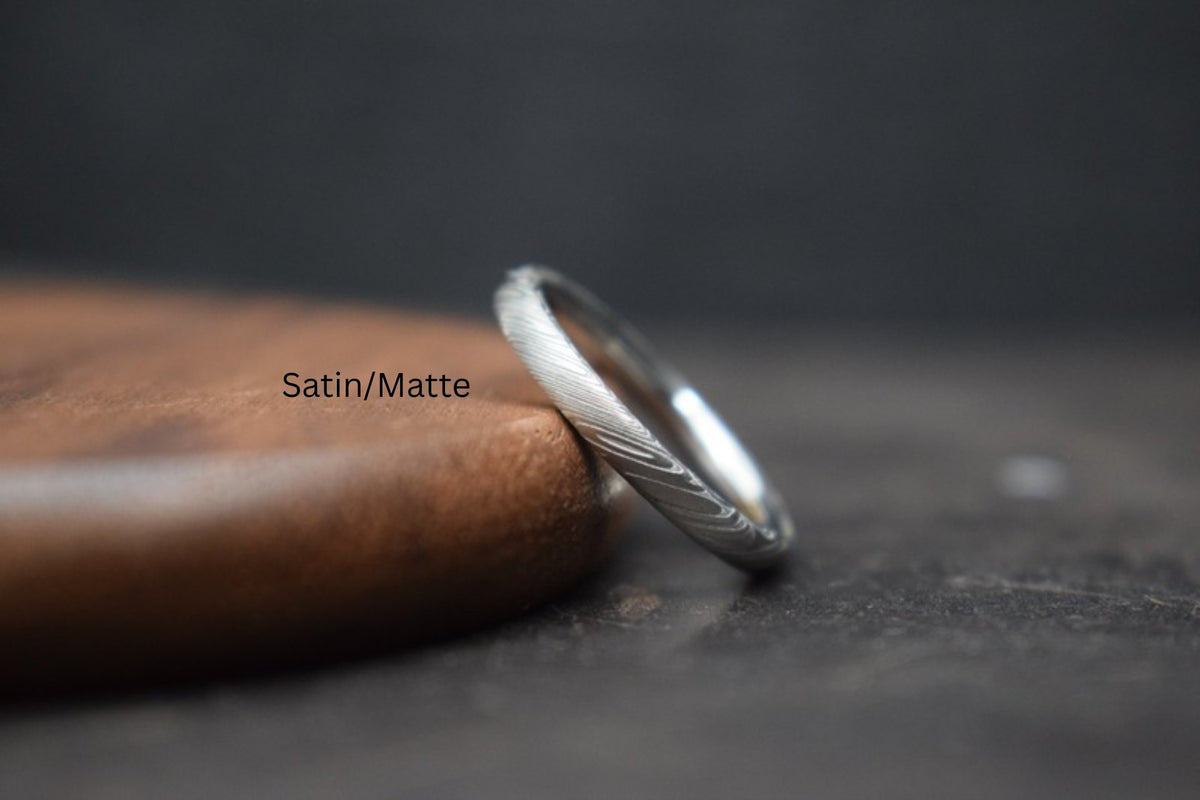 Slim Damascus Steel Ring - True North Forge