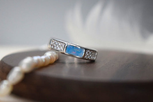 Rectangle Silver Memorial Ring with CZ Stones