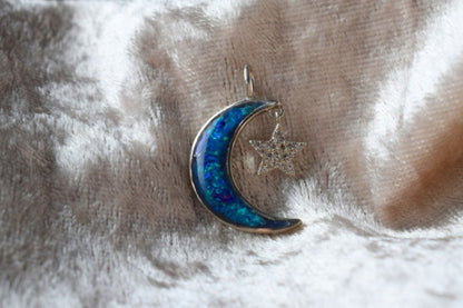 Moon and Star Memorial Necklace with Ashes – Handmade Sterling Silver Keepsake Jewellery, Crafted in the UK