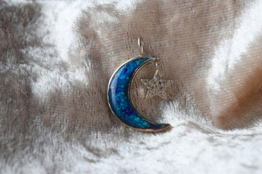 Moon and Star Memorial Necklace with Ashes – Handmade Sterling Silver Keepsake Jewellery, Crafted in the UK