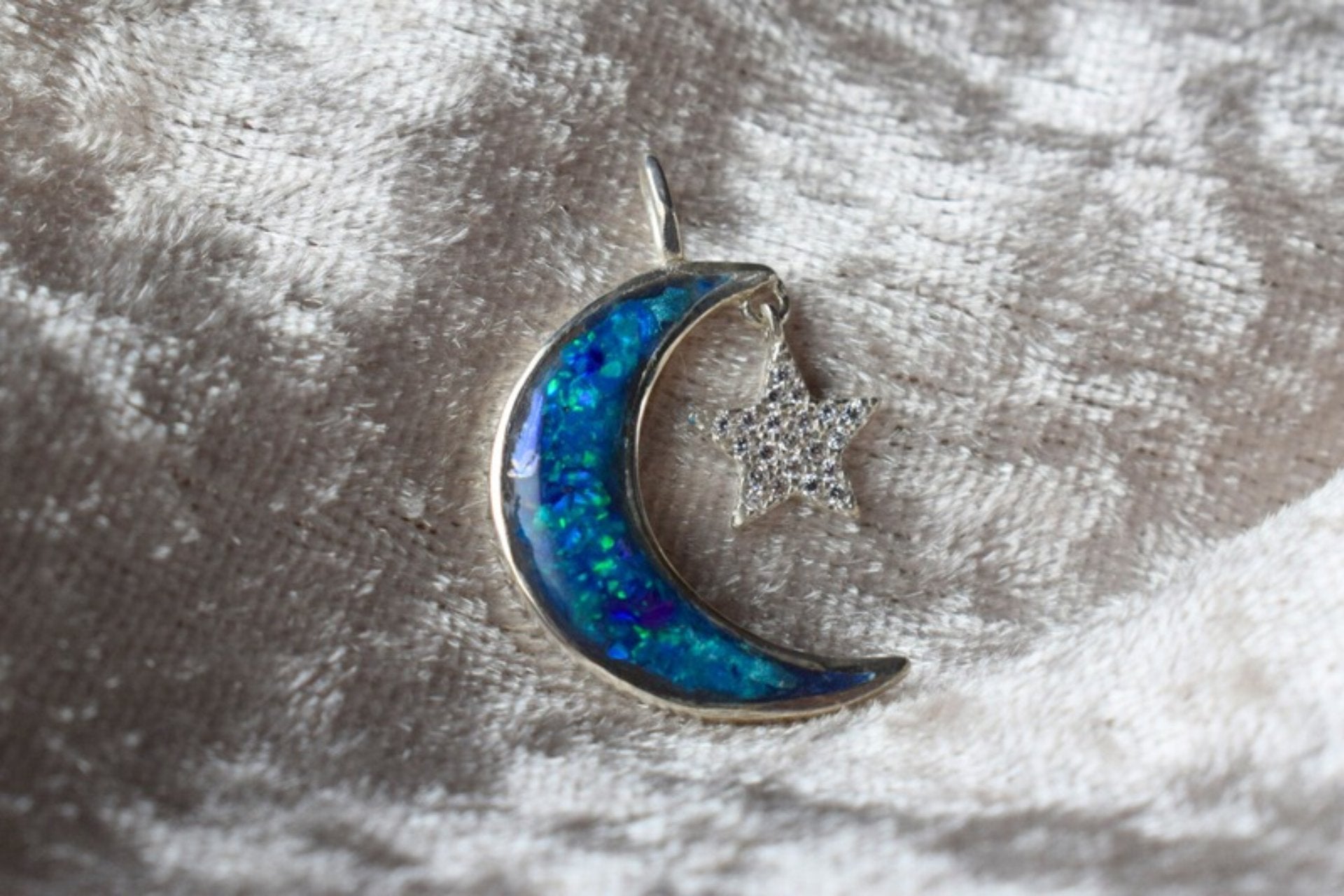 Moon and Star Memorial Necklace with Ashes – Handmade Sterling Silver Keepsake Jewellery, Crafted in the UK