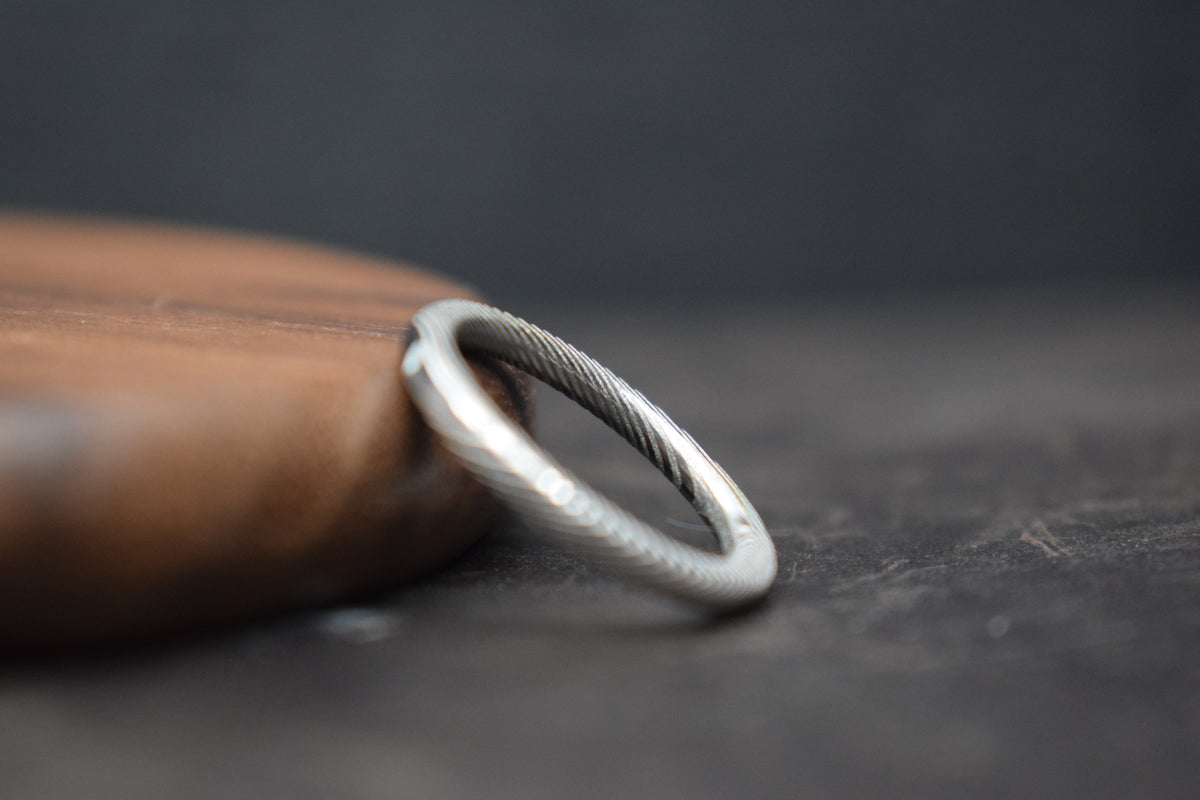 Slim Damascus Steel Ring - True North Forge