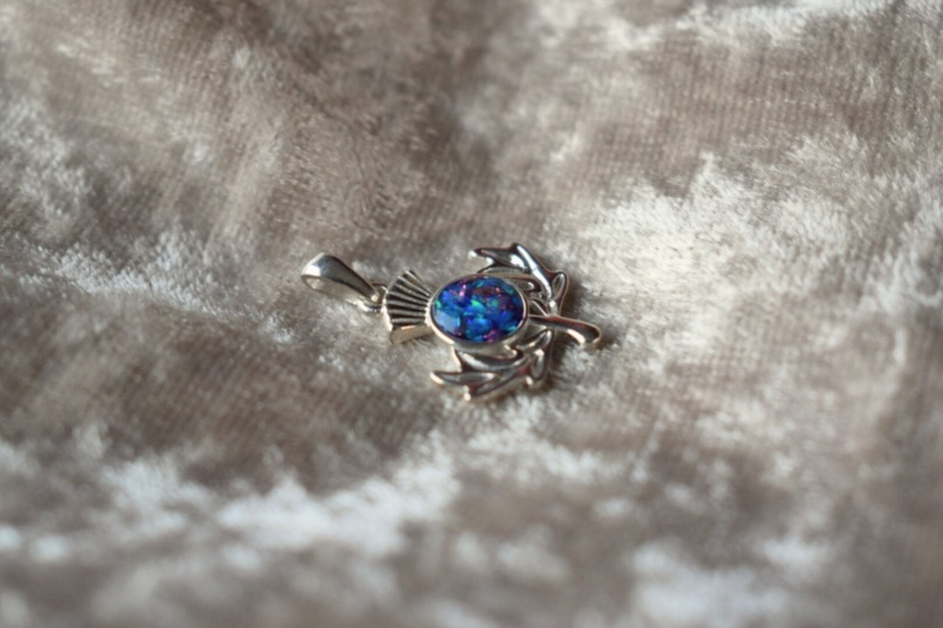 Scottish thistle memorial necklace in sterling silver with ashes setting