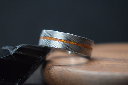 Damascus Steel Ring with Opal Inlay