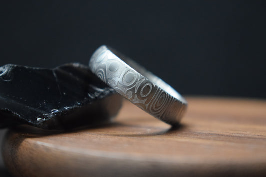 Dee Damascus Steel Court Shaped Ring