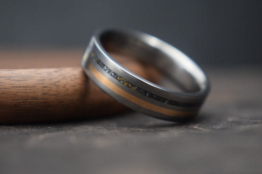 Titanium, Meteorite & Precious Metal Inlay Ring