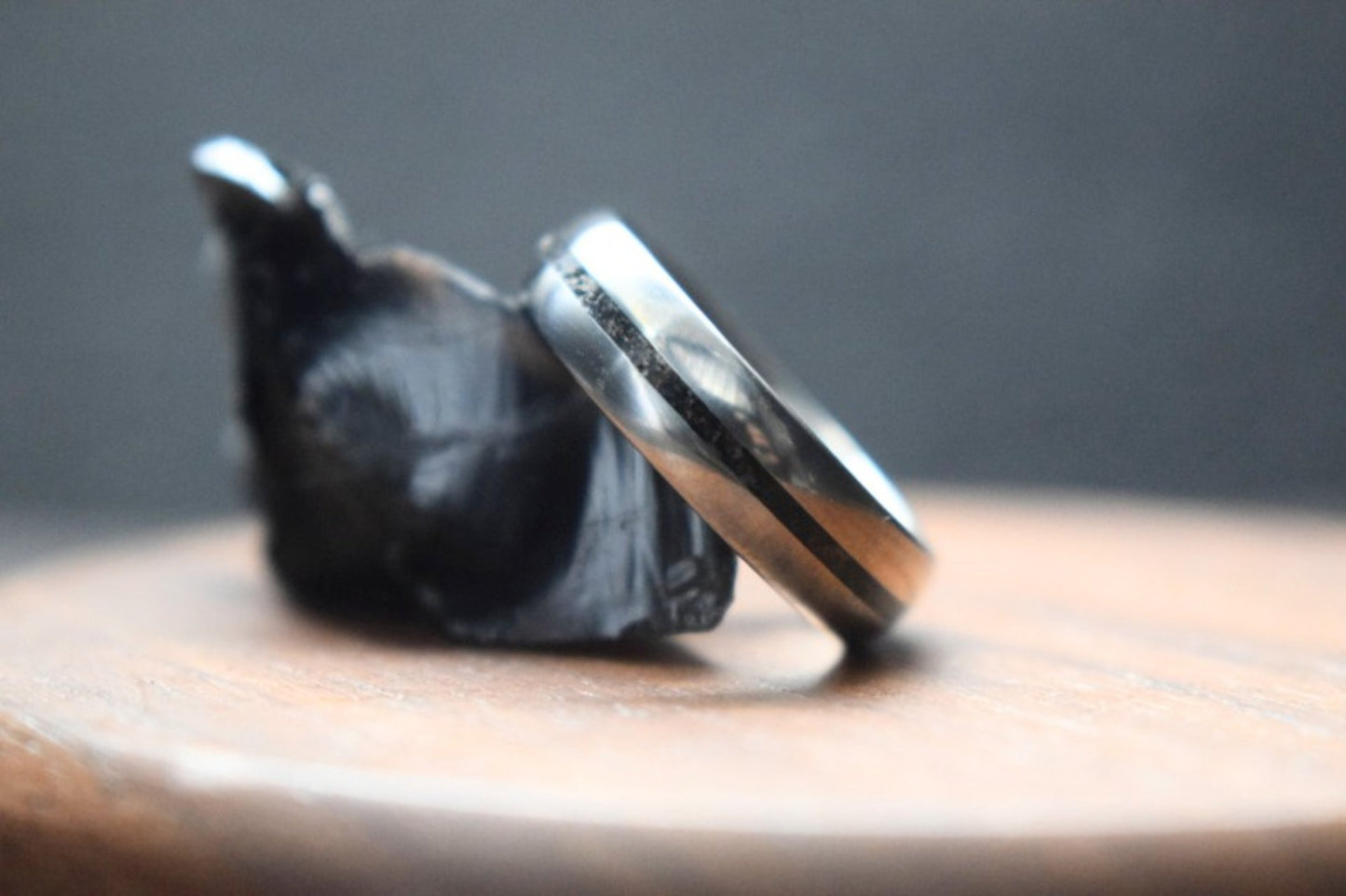 Titanium Bog Oak Inlay Ring